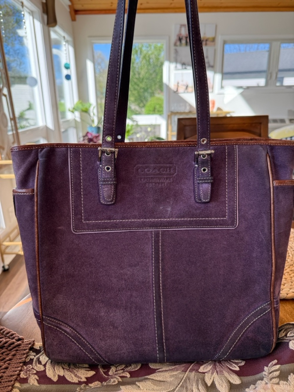 Coach Purple Suede Tote with Leather Straps